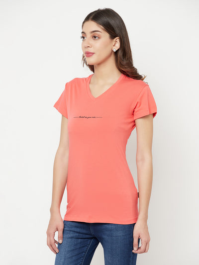 Pink Printed V-Neck T-Shirt - Women T-Shirts