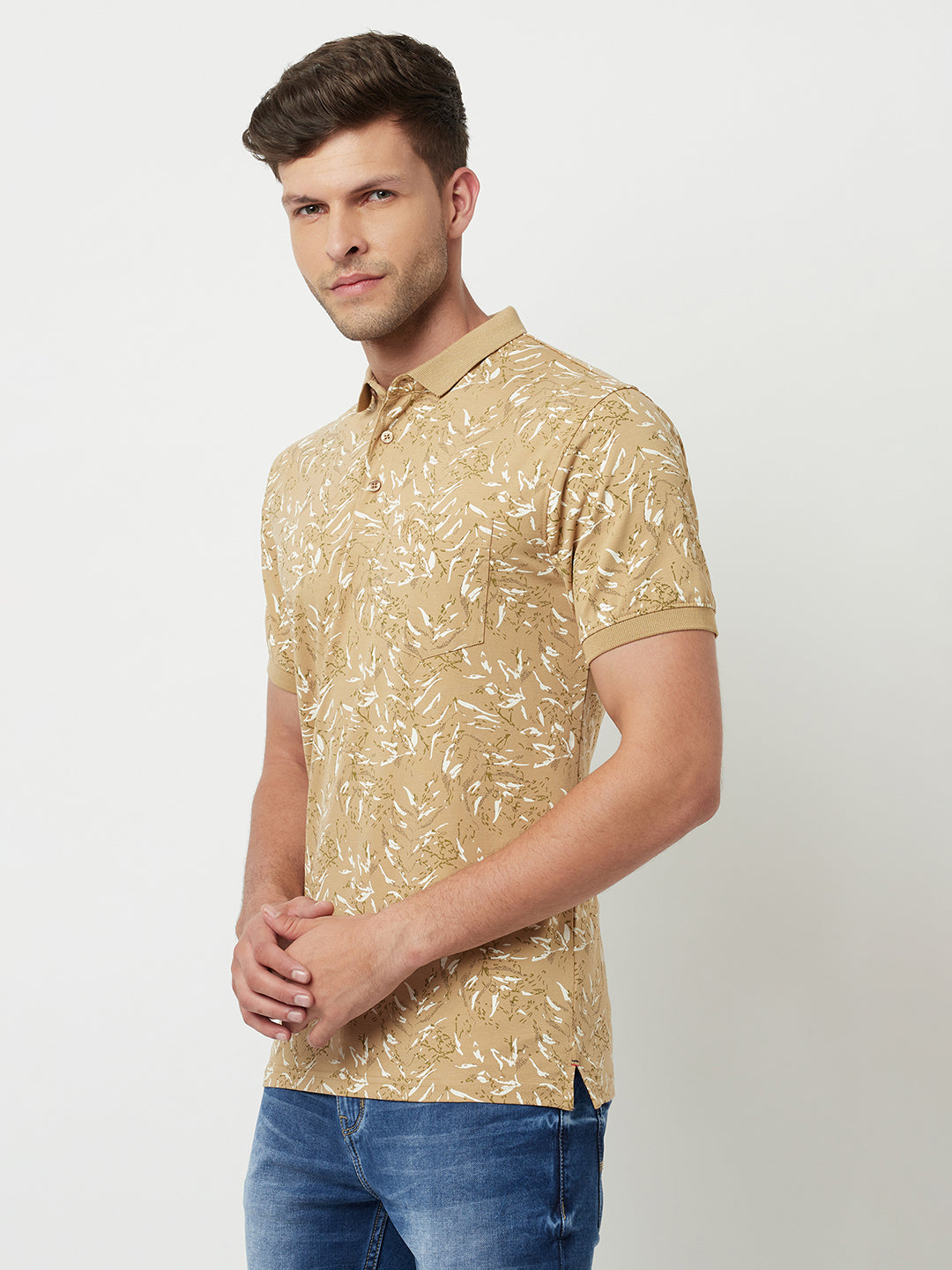 Khaki Printed Polo T-Shirt-Men T-Shirts-Crimsoune Club