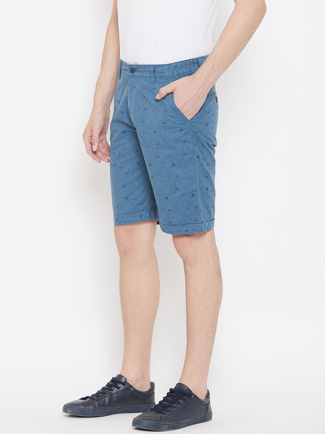 Blue Printed Slim Fit Shorts - Men Shorts