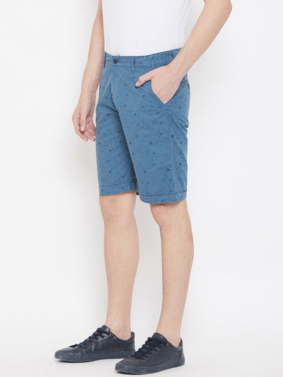 Blue Printed Slim Fit Shorts - Men Shorts