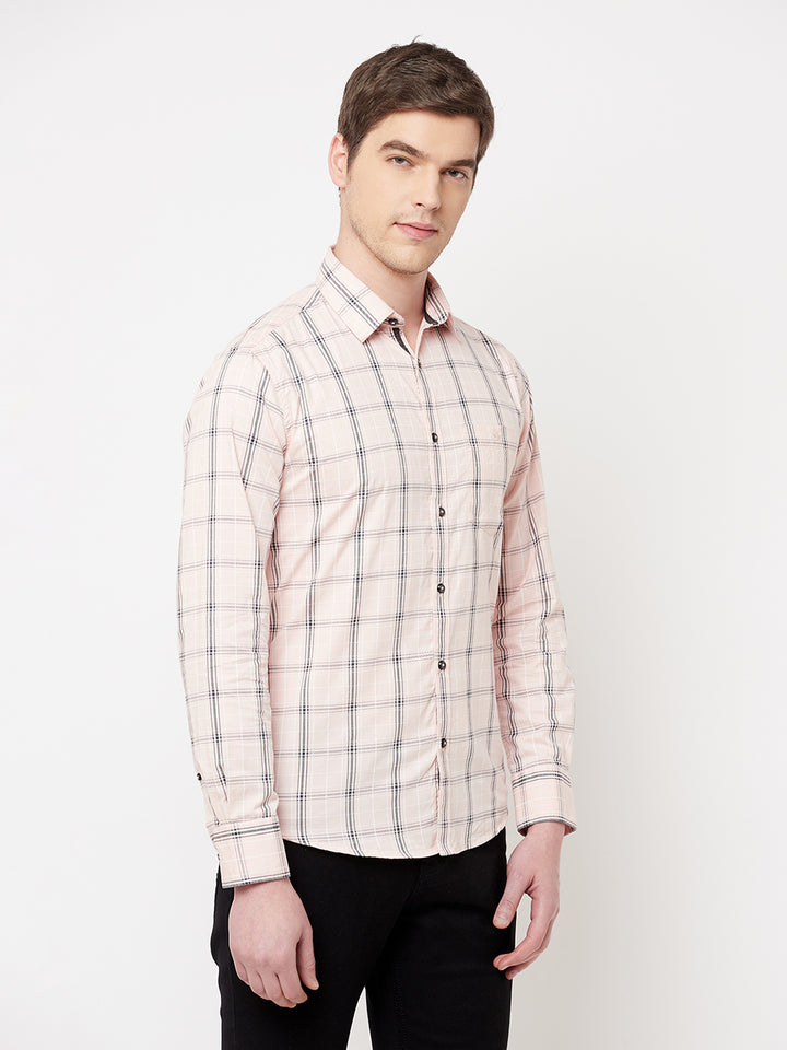 Peach Checked Casual Shirt - Men Shirts