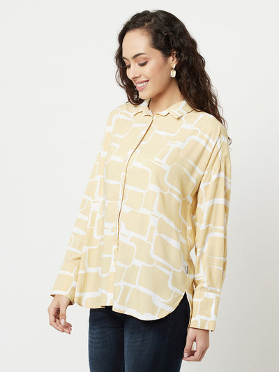 Beige Printed High-Low Shirt-Women Shirts-Crimsoune Club