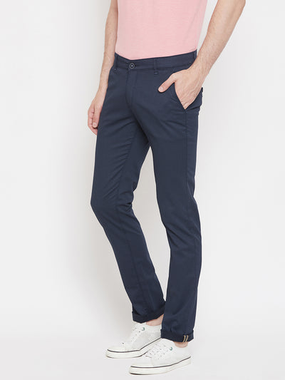 Navy Blue Slim Fit Trousers - Men Trousers