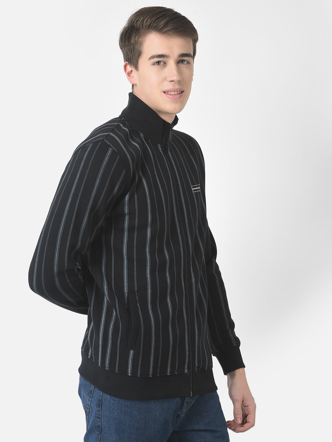  Black Striped Zipper Sweatshirt