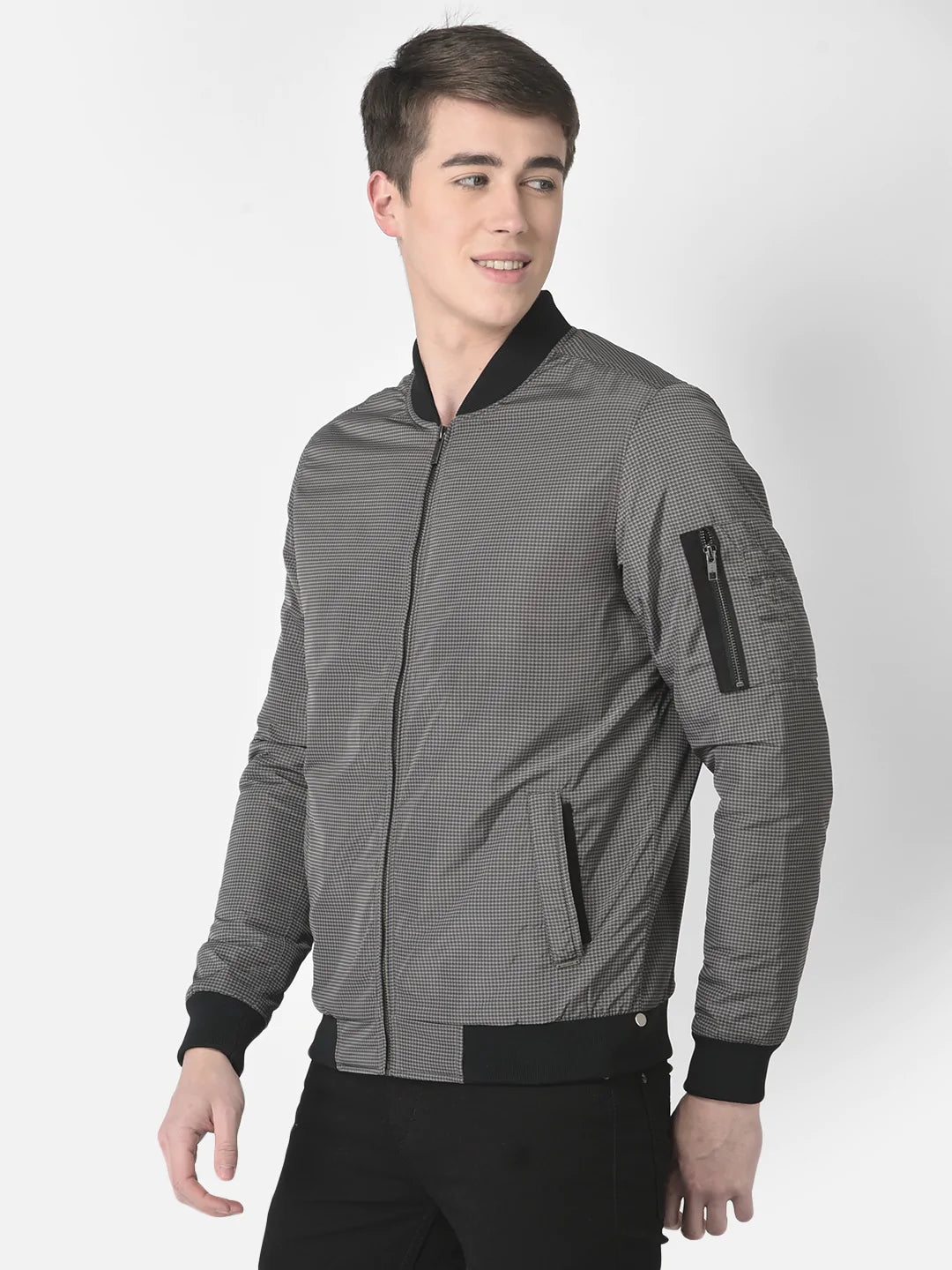  Grey Printed Jacket in contrast collar
