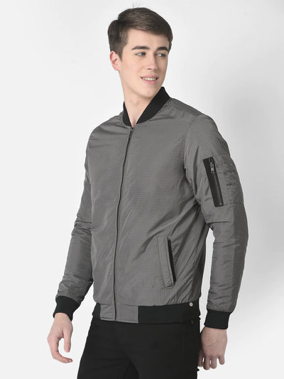  Grey Printed Jacket in contrast collar
