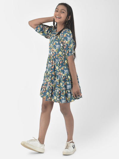  Indigo Floral Empire Dress