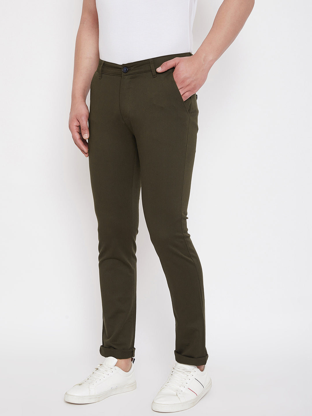 Olive Slim Fit Trousers - Men Trousers