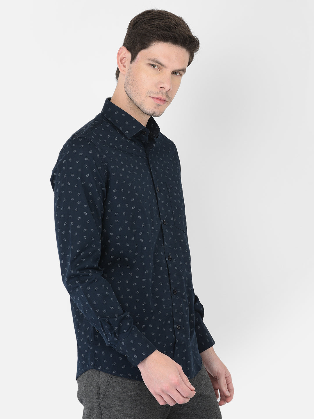 Navy Blue Floral Printed Shirt - Men Shirts