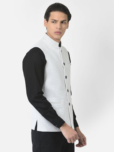 Melange White Nehru Style Waistcoat 