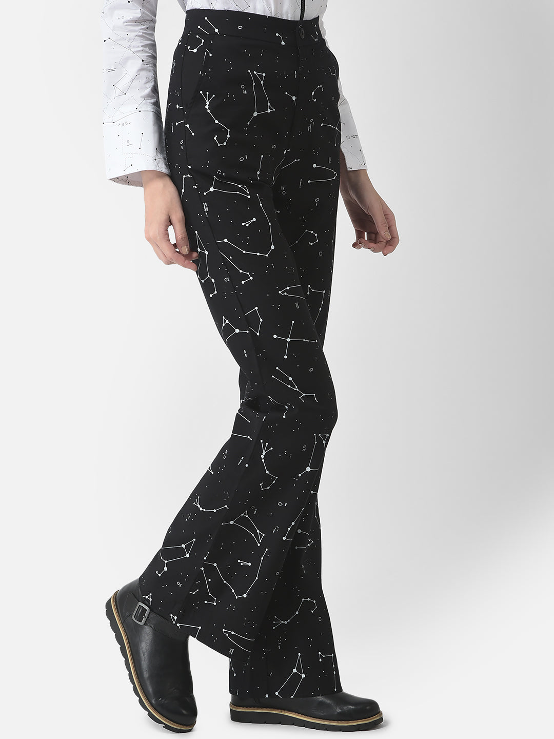 Black Wide-Fit Constellation Trousers-Women Trousers-Crimsoune Club