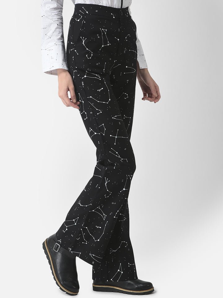 Black Wide-Fit Constellation Trousers-Women Trousers-Crimsoune Club
