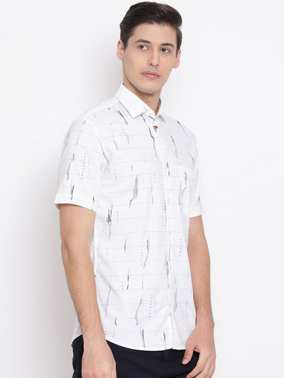 White Printed Slim Fit shirt - Men Shirts