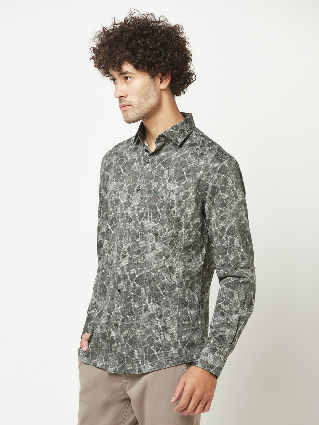  Dark Grey Abstract Print Shirt