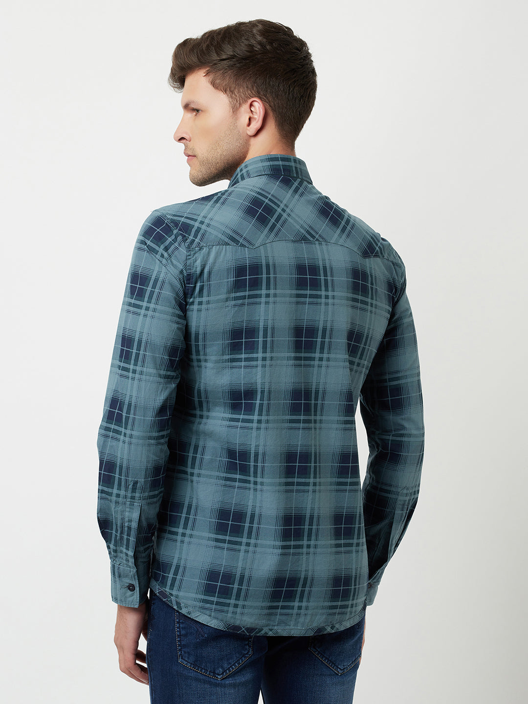 Blue Reversible Checked Shirt-Men Shirts-Crimsoune Club
