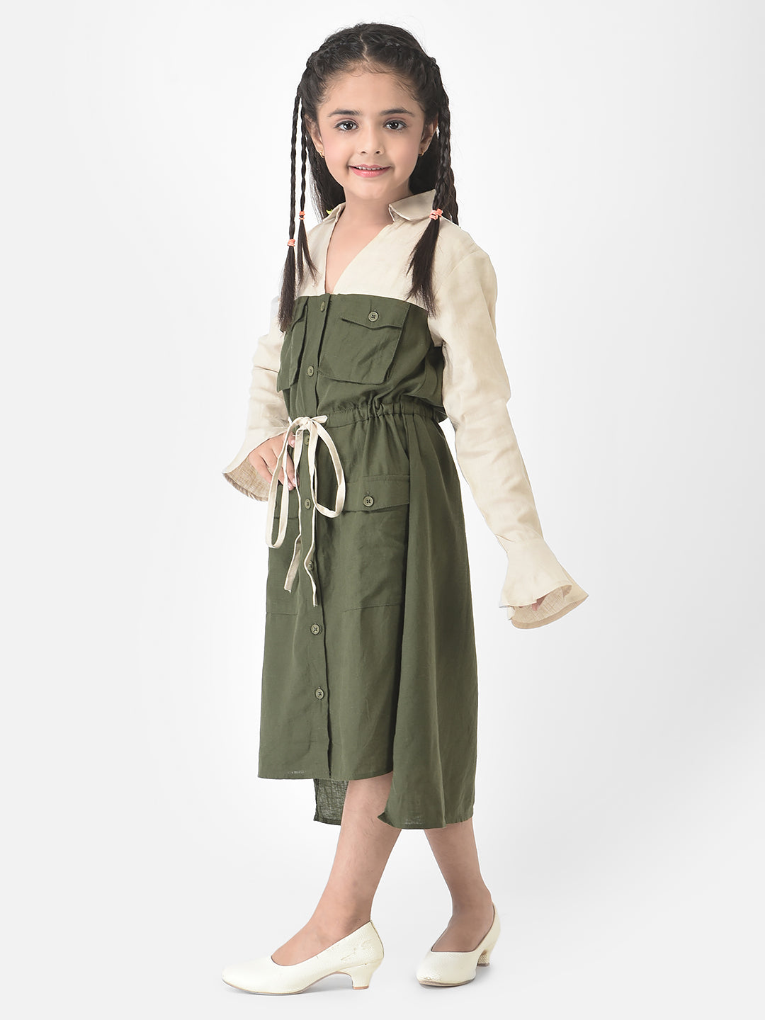  Olive Dress with Patch Pocket Detailing 
