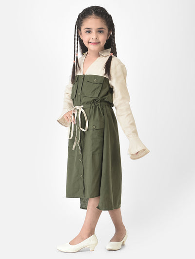  Olive Dress with Patch Pocket Detailing 