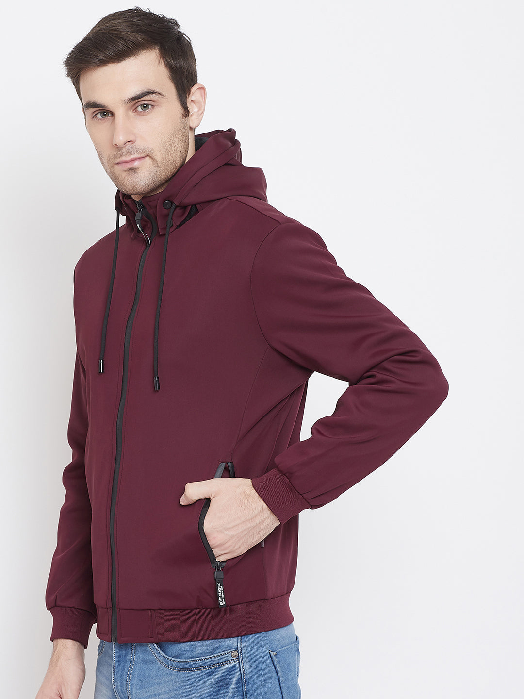Maroon Solid Hooded Jackets-Mens Jacket-Crimsoune Club