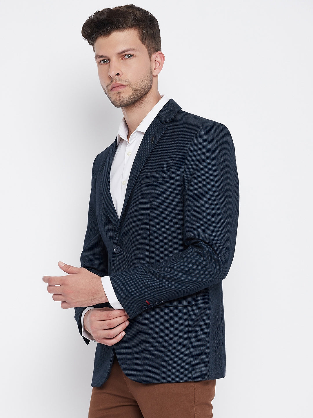 Navy Blue Notched Lapel Blazer - Men Blazers