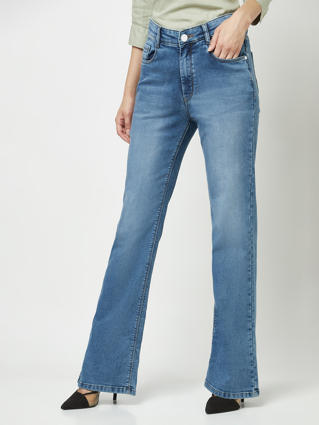  Blue Light-Wash Boot-Cut Jeans