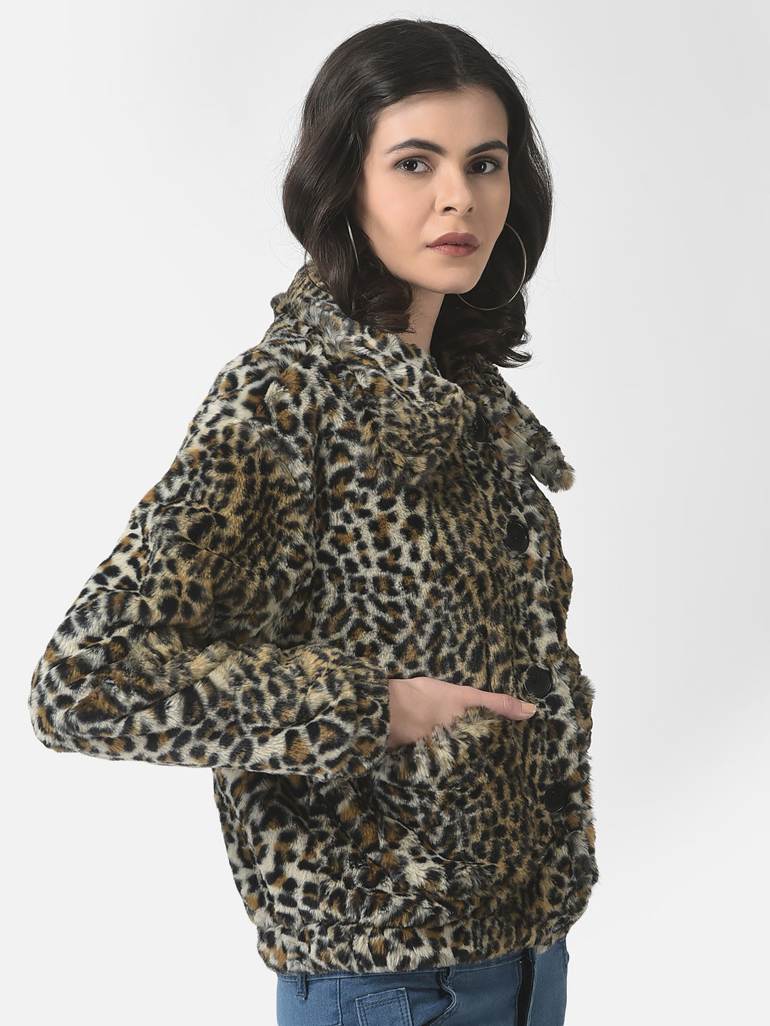  Animal Print Faux Fur Jacket