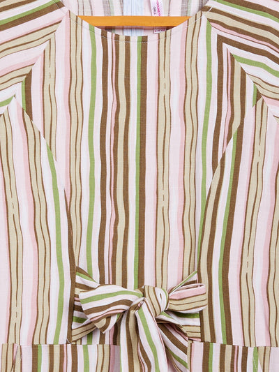 Multicoloured Striped Round Neck Jumpsuit - Girls Jumpsuit