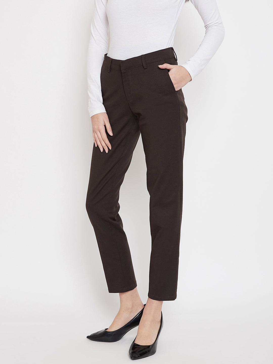 Brown Slim fit Chinos - Women Trousers