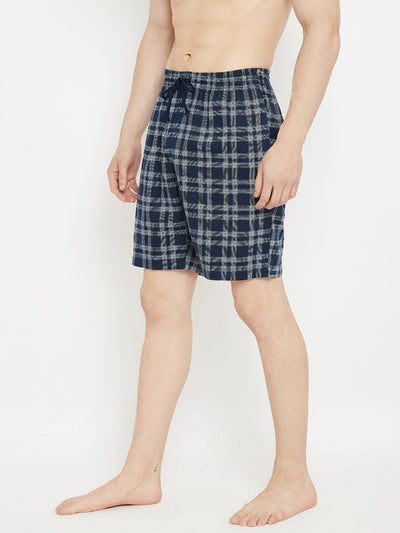 Navy Blue Checked Lounge Shorts - Men Lounge Shorts