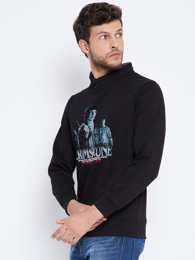 Black Printed High Neck Sweatshirt - Men Sweatshirts
