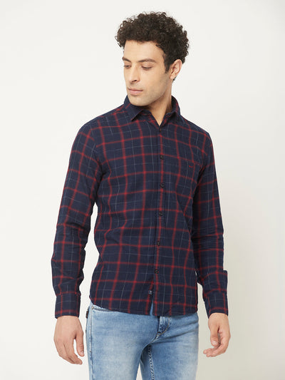 Navy Blue and Red Checkered Shirt