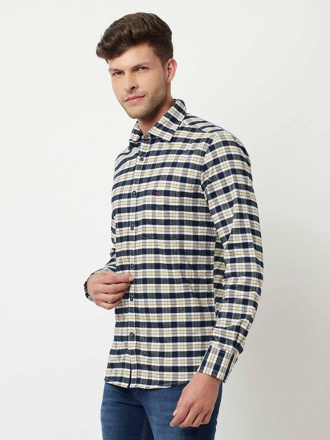Navy Blue Tartan Checked Shirt-Men Shirts-Crimsoune Club