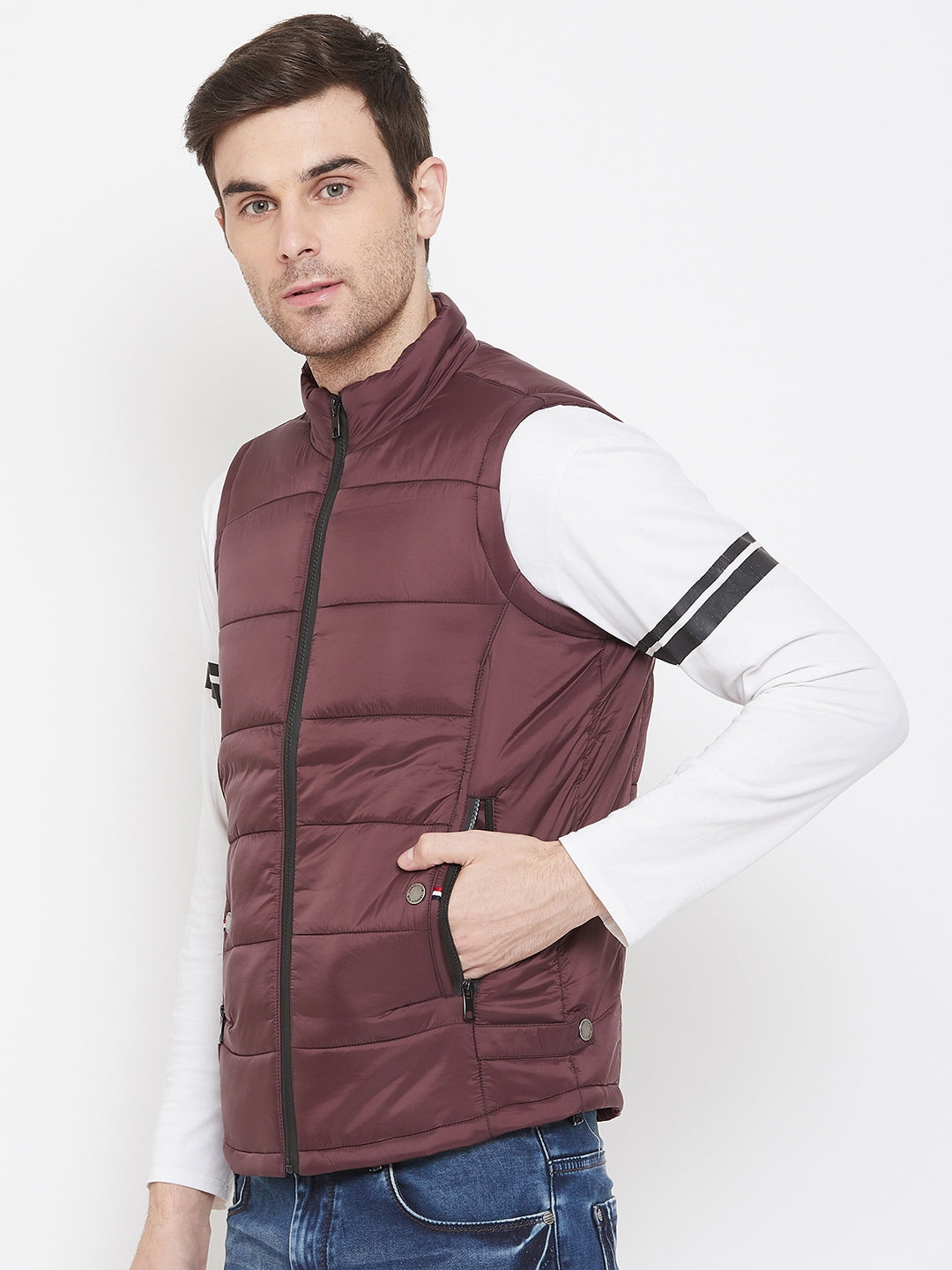 Maroon Solid Mandarin Collar Jackets-Mens Jacket-Crimsoune Club