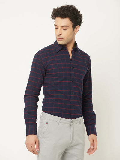   Navy Blue Shirt in Windowpane Check