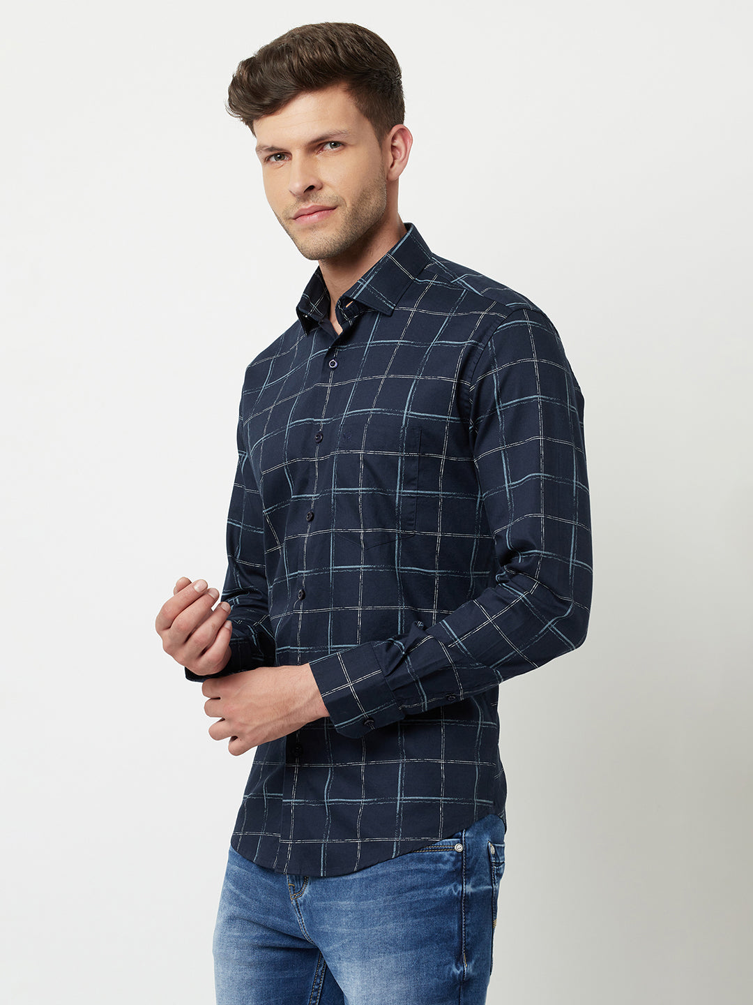 Navy Blue Checked Shirt-Men Shirts-Crimsoune Club