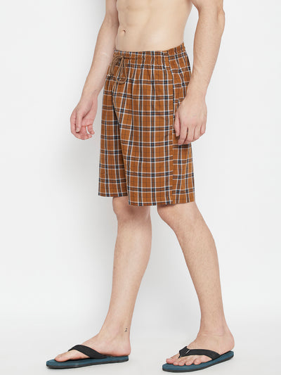 Mustard Checked Slim Fit Lounge Shorts - Men Lounge Shorts