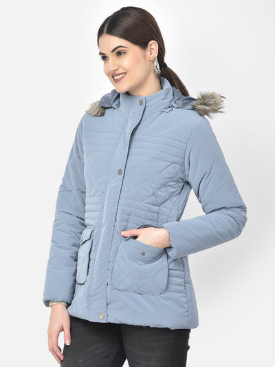 Blue Detachable Hood Jacket - Women Jackets