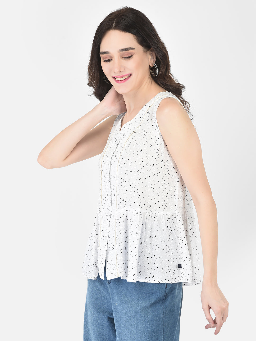White Polka Empire Top - Women Tops
