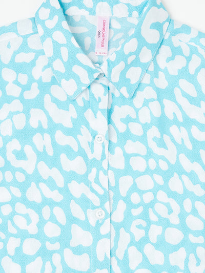 Blue Printed Casual Shirt - Girls Shirts