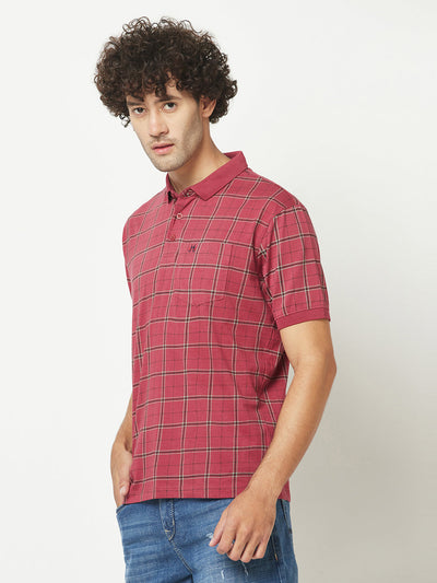  Maroon Checkered Polo T-Shirt