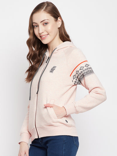 Peach Printed Hooded Sweatshirt - Women Sweatshirts