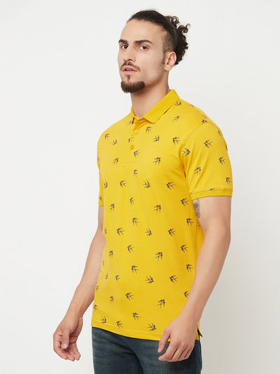 Mustard Printed Polo T-Shirt - Men T-Shirts