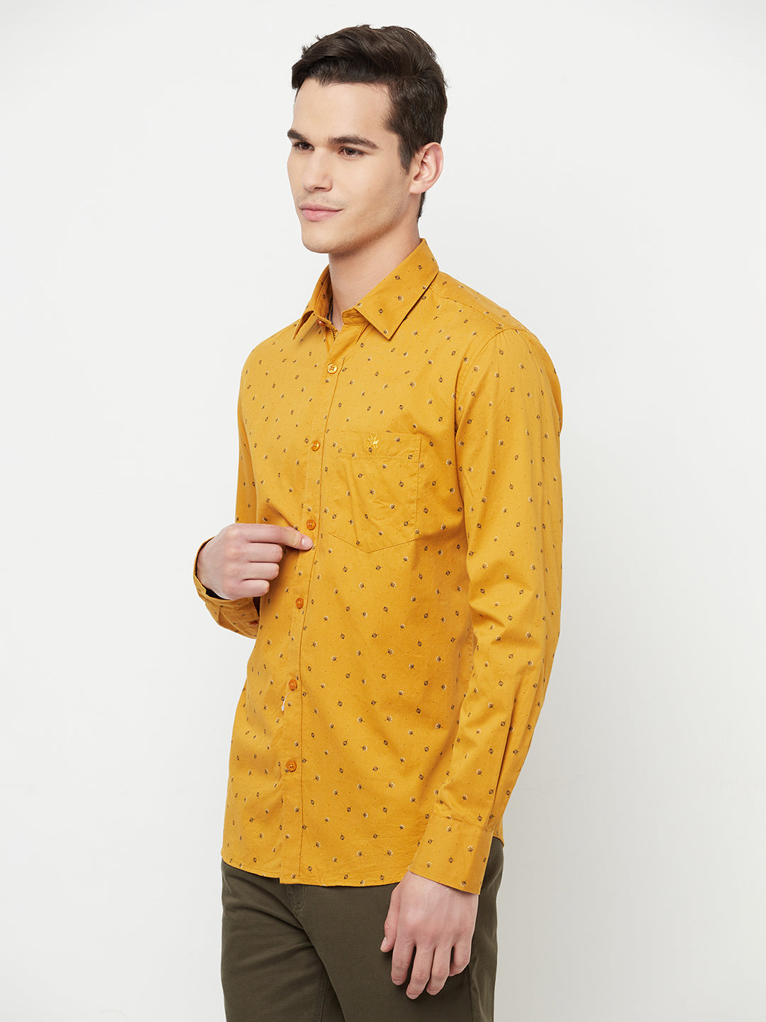 Mustard Floral Printed Shirt - Men Shirts