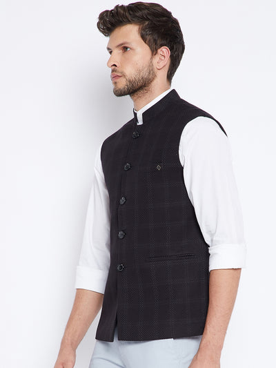 Black Checked Waistcoat - Men Waist Coat