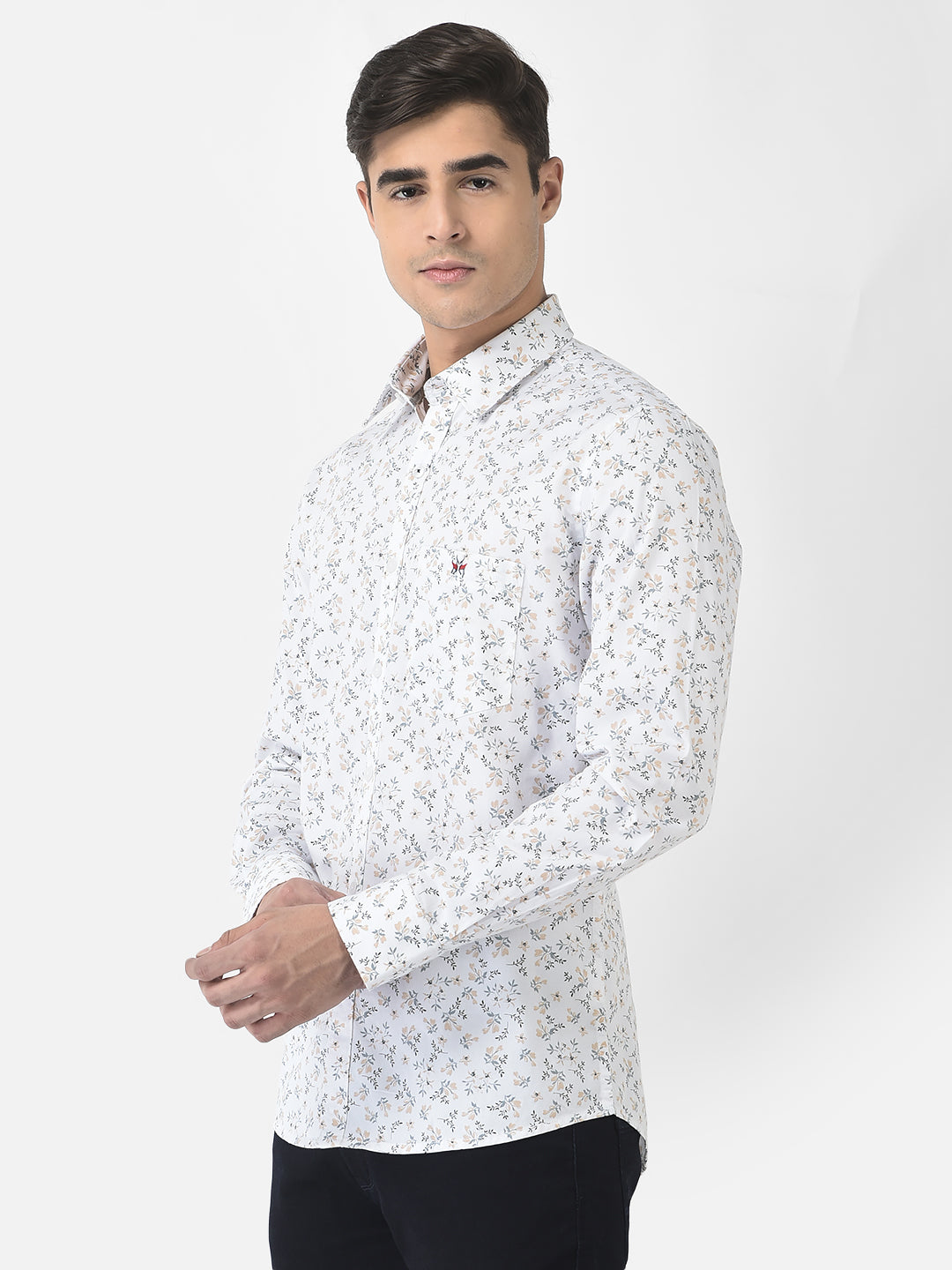  White Floral Shirt in Pure Cotton