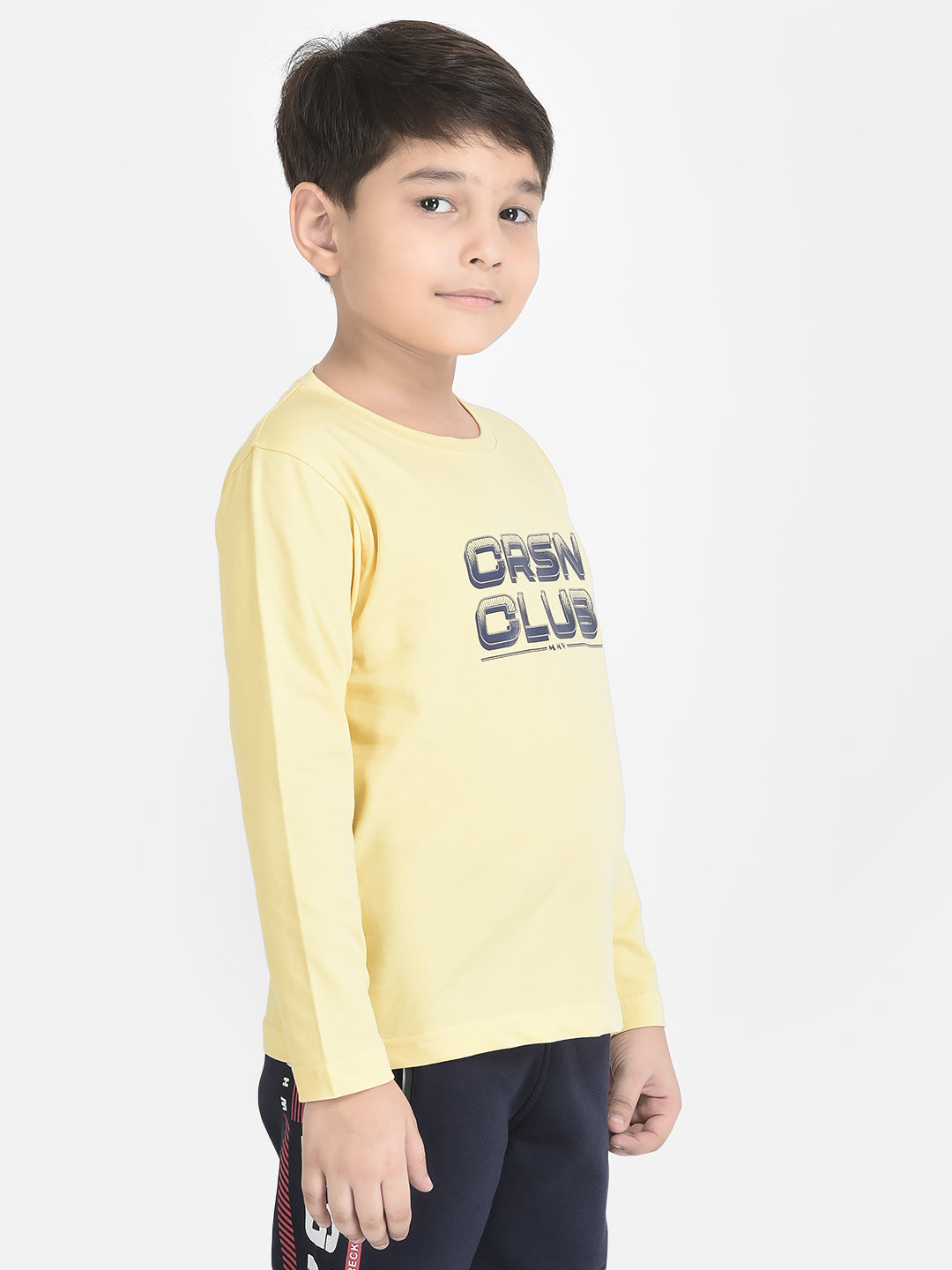 Yellow Long-Sleeved Typographic T-Shirt-Boys T-Shirts-Crimsoune Club