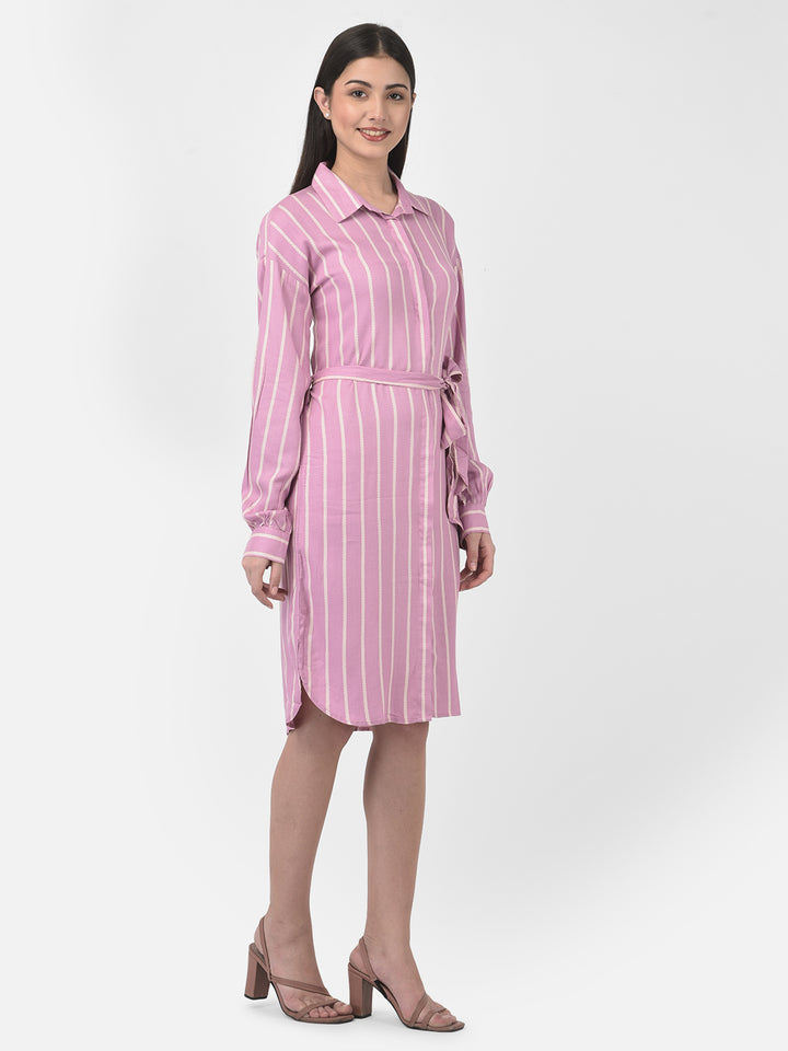 Pink Striped Shirt Dress-Women Dresses-Crimsoune Club
