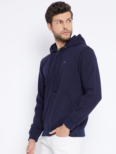 Navy Blue Solid Hooded Sweatshirt-Mens Sweatshirts-Crimsoune Club