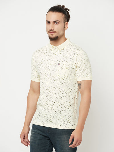White Printed Polo T-Shirt - Men T-Shirts