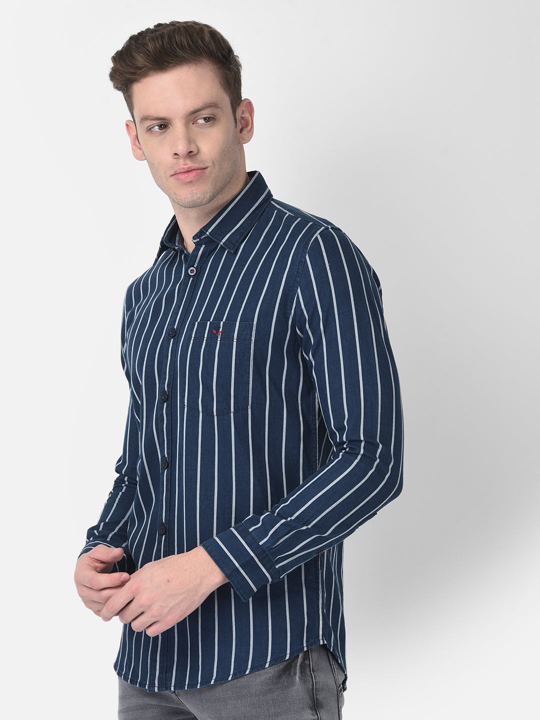 Navy Blue Striped Shirt-Men Shirts-Crimsoune Club