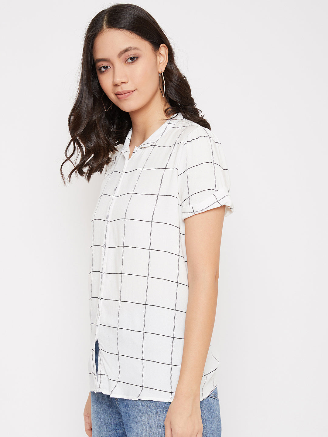 White and Black Checked Shirt - Women Shirts